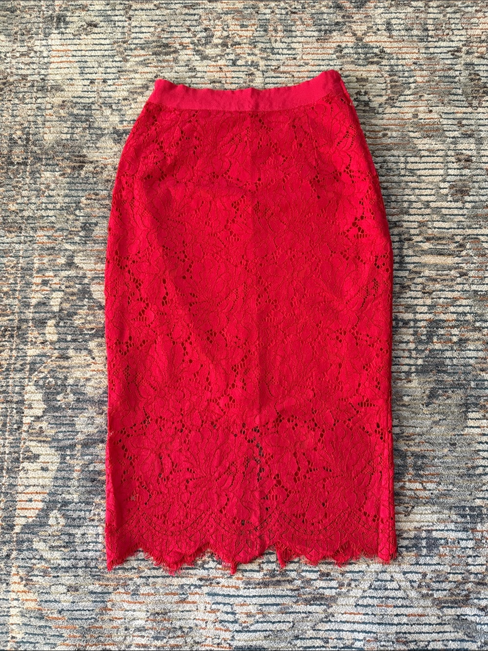 H&M Red Lace Pencil Skirt - Women's Fitted Lace Midi